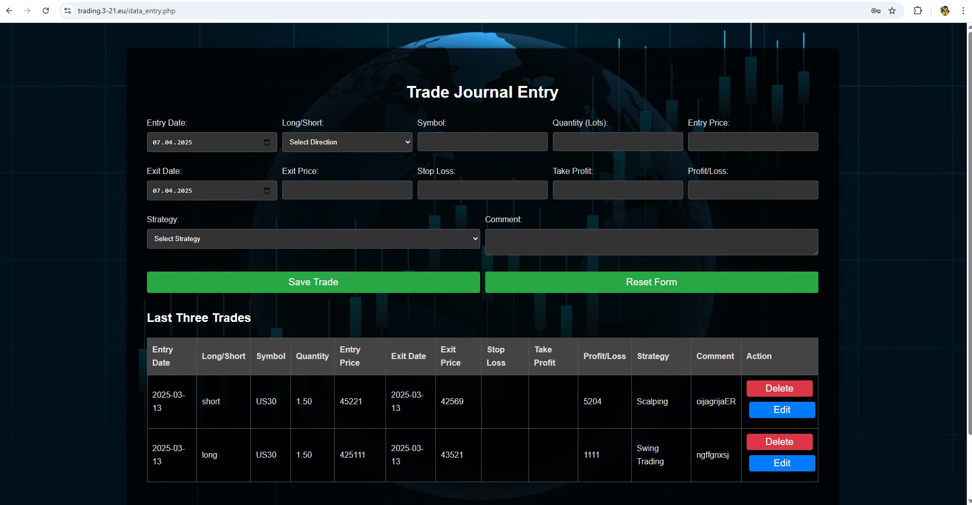 Trading Journal Screenshot 2